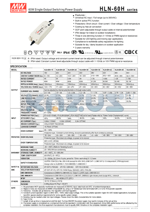 HLN-60H datasheet - 60W Single Output Switching Power Supply