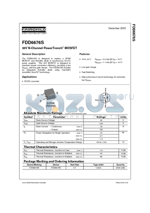 FDD6676S datasheet - 30V N-Channel PowerTrench MOSFET
