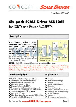 6SD106EI datasheet - Six-pack SCALE Driver for IGBTs and Power MOSFETs