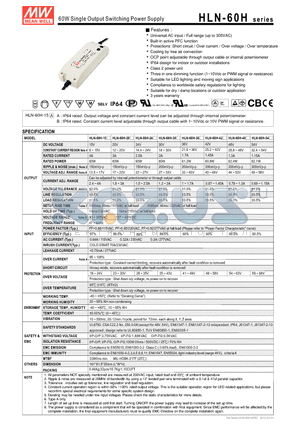 HLN-60H-30 datasheet - 60W Single Output Switching Power Supply