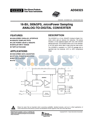 ADS8323Y/250 datasheet - 16-Bit, 500kSPS, microPower Sampling ANALOG-TO-DIGITAL CONVERTER