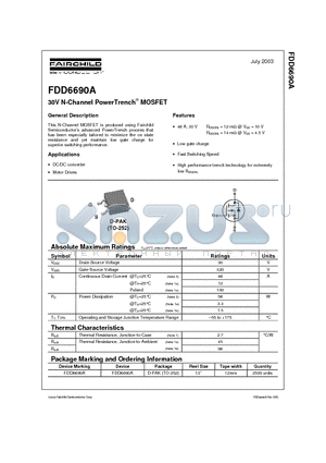 FDD6690A datasheet - 30V N-Channel PowerTrench MOSFET