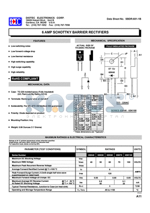 6SK60 datasheet - 6 AMP SCHOTTKY BARRIER RECTIFIERS