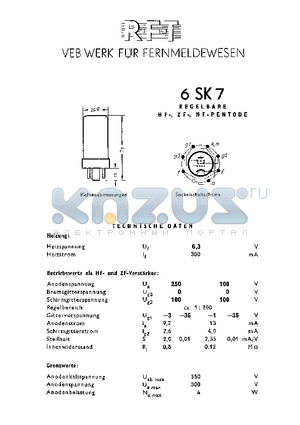 6SK7 datasheet - REGELBARE HF-, ZF-, NF- PENTODE