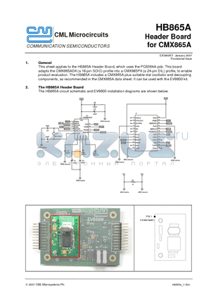 HB865A datasheet - Header Board