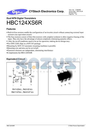 HBA124XS6R datasheet - Dual NPN Digital Transistors