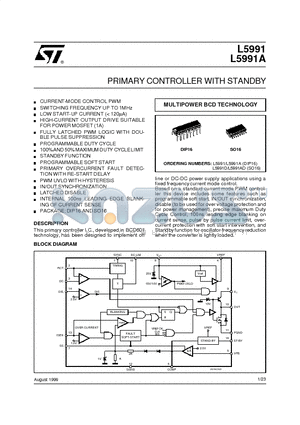 L5991AD datasheet - PRIMARY CONTROLLER WITH STANDBY