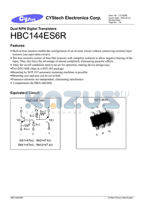 HBA144ES6R datasheet - Dual NPN Digital Transistors