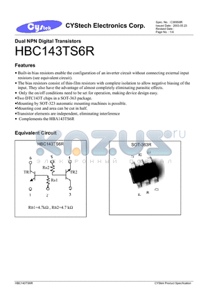 HBA143TS6R datasheet - Dual NPN Digital Transistors
