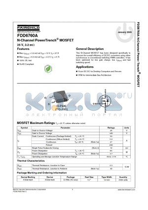FDD6760A datasheet - N-Channel PowerTrench^ MOSFET 25 V, 3.2 mY