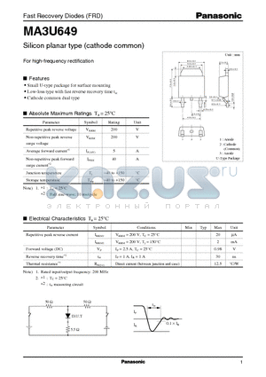 MA3U649 datasheet - Silicon planar type (cathode common)