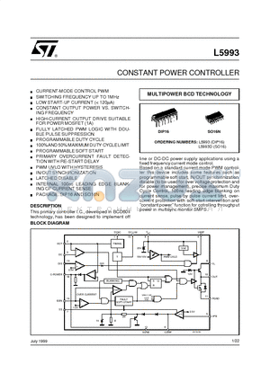 L5993 datasheet - CONSTANT POWER CONTROLLER