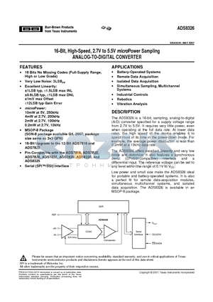 ADS8326 datasheet - 16-Bit, High-Speed, 2.7V to 5.5V microPower Sampling