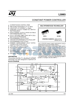 L5993D datasheet - CONSTANT POWER CONTROLLER