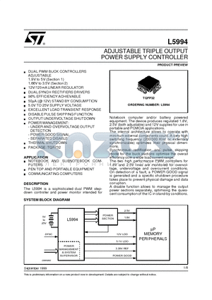 L5994 datasheet - ADJUSTABLE TRIPLE OUTPUT POWER SUPPLY CONTROLLER