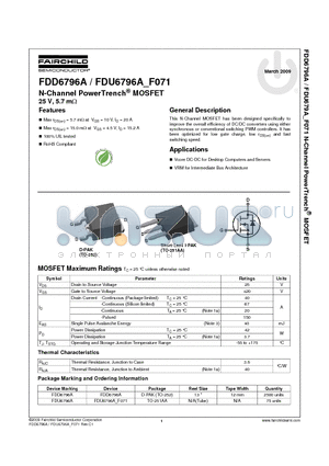 FDD6796A datasheet - N-Channel PowerTrench^ MOSFET 25 V, 5.7 mY