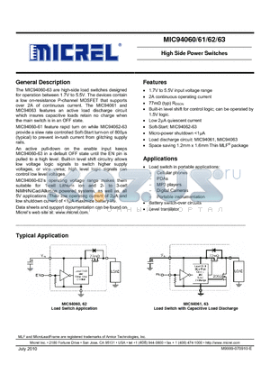 MIC94063YMT datasheet - High Side Power Switches
