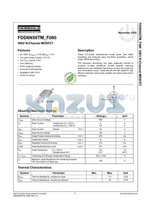 FDD6N50TM_10 datasheet - 500V N-Channel MOSFET