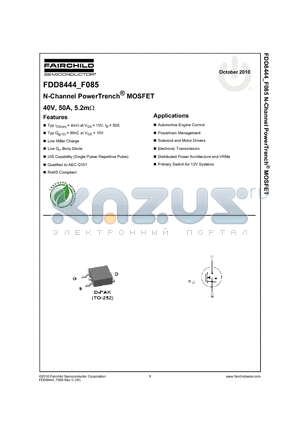 FDD8444_10 datasheet - N-Channel PowerTrench^ MOSFET 40V, 50A, 5.2mY