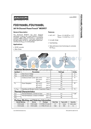 FDD7030 datasheet - 30V N-Channel PowerTrench MOSFET