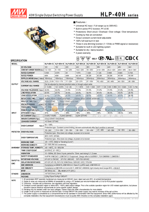 HLP-40H-15 datasheet - 40W Single Output Switching Power Supply