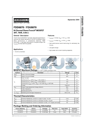 FDD8870 datasheet - N-Channel PowerTrench MOSFET