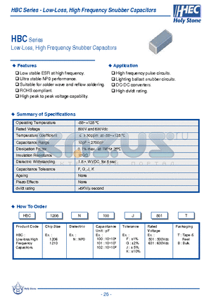 HBC datasheet - Low-Loss, High Frequency Snubber Capacitors