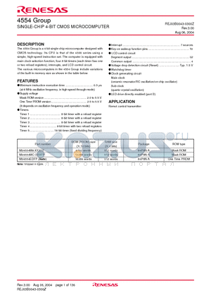 M34554M8-XXXFP datasheet - SINGLE-CHIP 4-BIT CMOS MICROCOMPUTER