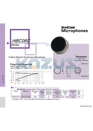 HBC06C datasheet - Back Electret Condenser Microphon