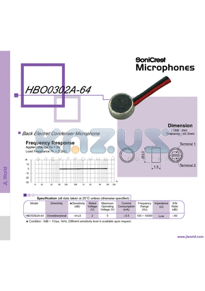 HBC1001A-65 datasheet - Back Electret Condenser Microphone