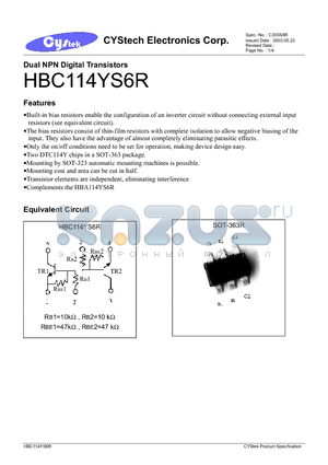 HBC114YS6R datasheet - Dual NPN Digital Transistors