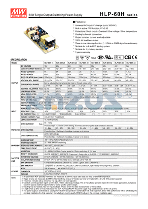 HLP-60H-15 datasheet - 60W Single Output Switching Power Supply