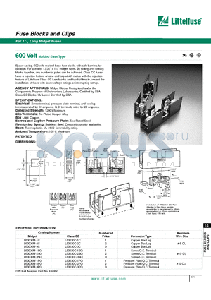 L60030M-3PQ datasheet - Fuse Blocks and Clips - For 1 1/2 Long Midget Fuses