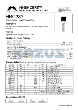 HBC237 datasheet - NPN EPITAXIAL PLANAR TRANSISTOR