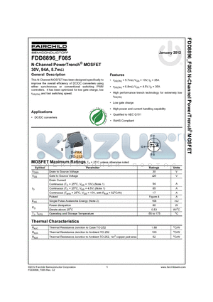 FDD8896_12 datasheet - N-Channel PowerTrench^ MOSFET 30V, 94A, 5.7mY