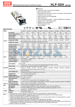 HLP-80H-12 datasheet - 80W Single Output Switching Power Supply