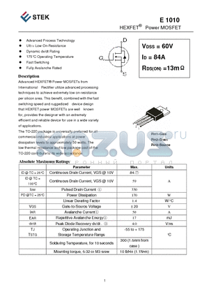 E1010 datasheet - HEXFET Power MOSFET