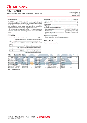 M34571GD-XXXFP datasheet - SINGLE-CHIP 4-BIT CMOS MICROCOMPUTER
