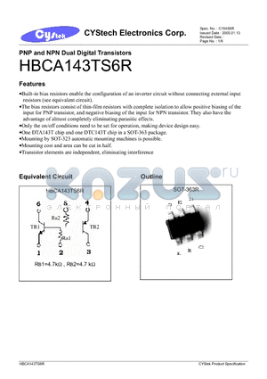 HBCA143TS6R datasheet - PNP and NPN Dual Digital Transistors