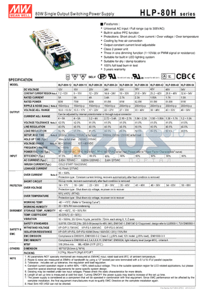 HLP-80H_12 datasheet - 80W Single Output Switching Power Supply