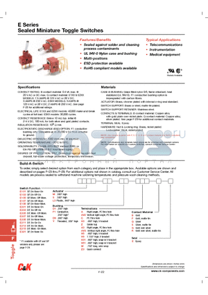 E101ABE datasheet - Sealed Miniature Toggle Switches