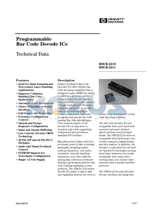 HBCR-2211 datasheet - Programmable Bar Code Decode ICs