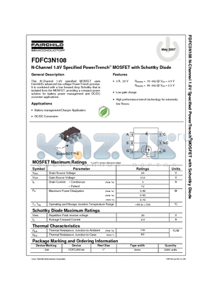 FDFC3N108_07 datasheet - N-Channel 1.8V Specified PowerTrench MOSFET with Schottky Diode