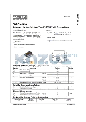 FDFC3N108 datasheet - N-Channel 1.8V Specified PowerTrench MOSFET with Schottky Diode