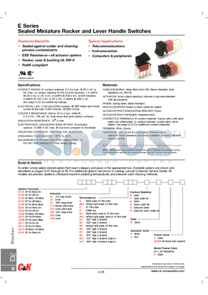 E101J1AE222 datasheet - Sealed Miniature Rocker and Lever Handle Switches