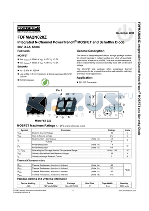 FDFMA2N028Z datasheet - Integrated N-Channel PowerTrench MOSFET and Schottky Diode