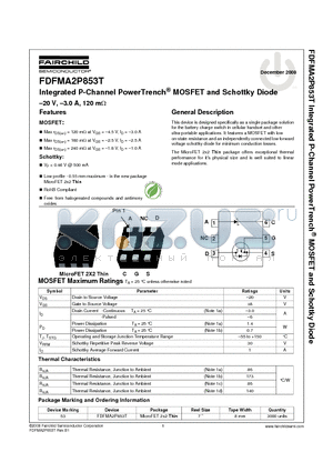 FDFMA2P853T datasheet - Integrated P-Channel PowerTrench^ MOSFET and Schottky Diode