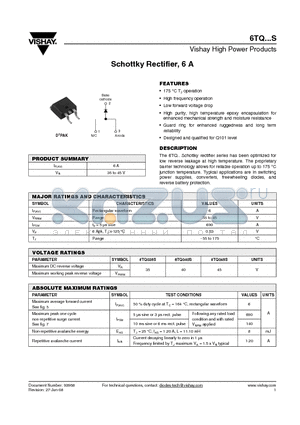 6TQ035S datasheet - Schottky Rectifier, 6 A