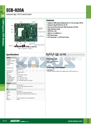 ECB-920A-A10 datasheet - Supports COM Express Module Rev. 2.1 Pin-out Type 1/6/10