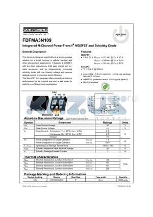 FDFMA3N109_08 datasheet - Integrated N-Channel PowerTrench^ MOSFET and Schottky Diode